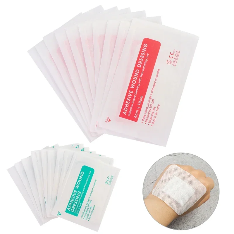 100 Stück atmungsaktive, selbstklebende Wundauflage, Pflaster, Verband für große Wunden, Erste-Hilfe-Set zur Blutstillung bei Ersten Hilfe, 6 x 10 cm Image
