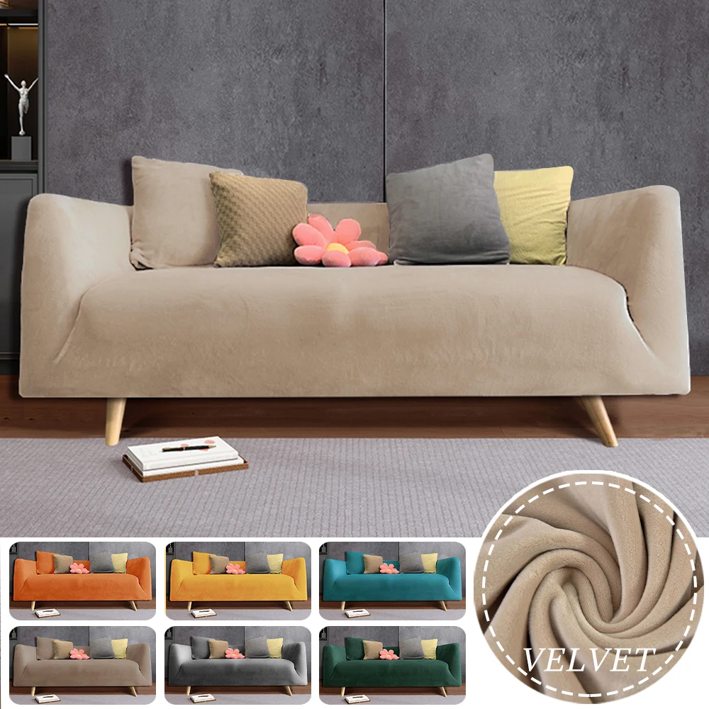 Luxuriöse Sofabezüge aus weichem Samt, 1/2/3/4-Sitzer-Sofabezüge, hochelastischer Sofabezug für Sofa, Couch, All-Inclusive-Spandex, einfarbig, abnehmbar