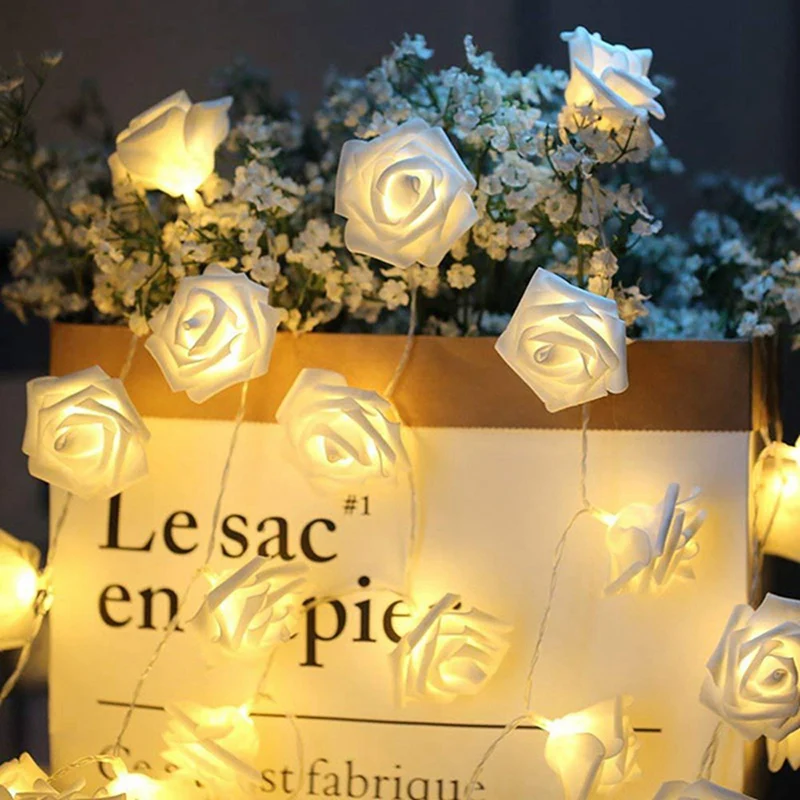 1 Packung 10/20led weiße Rose Blume Lichterketten batterie betrieben für Valentinstag Hochzeit Home Party Geburtstag Dekorationen