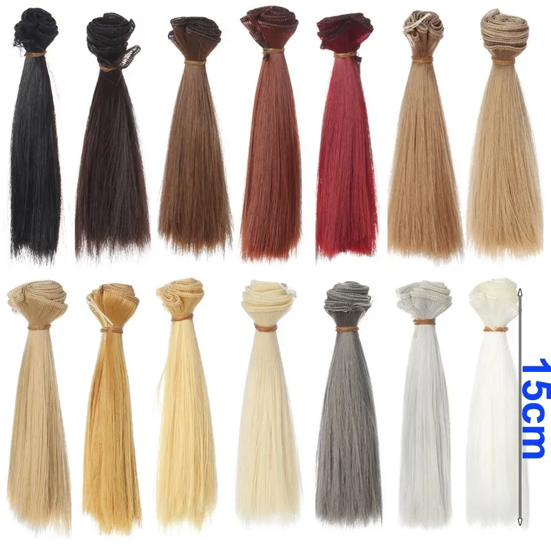 5 cm, 15 cm, 25 cm, Schwarz, Gold, Braun, Khaki, Weiß, Grau, kurzes, glattes Puppenhaar für Stirn, Pony, Puppenhaare
