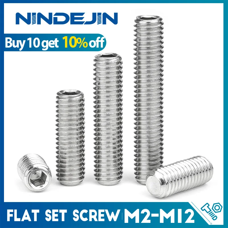 2–50 Stück Innensechskant-Gewindestifte mit flacher Spitze, M2 M2,5 M3, M4, M5, M6, M8, M10, M12, Edelstahl, Sechskant-Gewindestift Image