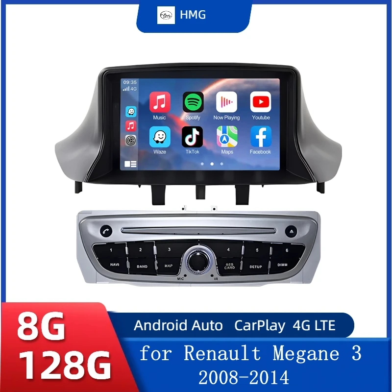 HMG Android 15 Radio Für Renault Megane 3 2008-2014 Auto Multimedia Stereo GPS CarPlay Player Autoradio GPS Navi WIFI Carplay