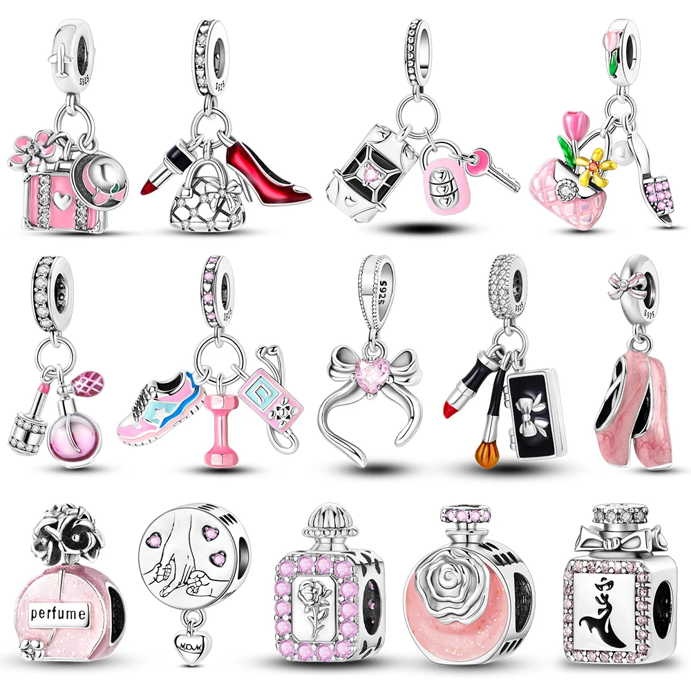 925 Silber Parfüm Ballett Schuhe Taschen Lippenstifte Charms Perlen passen Original Armband DIY Anhänger Schmuck Geschenk für Frauen