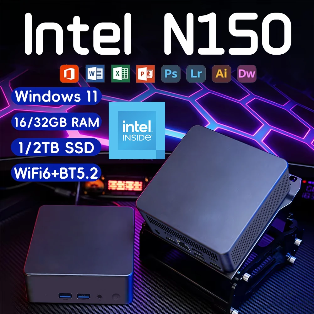 Tragbarer Mini-PC Windows 11 Intel N150 Desktop-Computer 16GB 32GB RAM 1TB 2TB SSD WIFI6 BT5.2 Ultra Kleiner Pocket-PC Gamer Büro