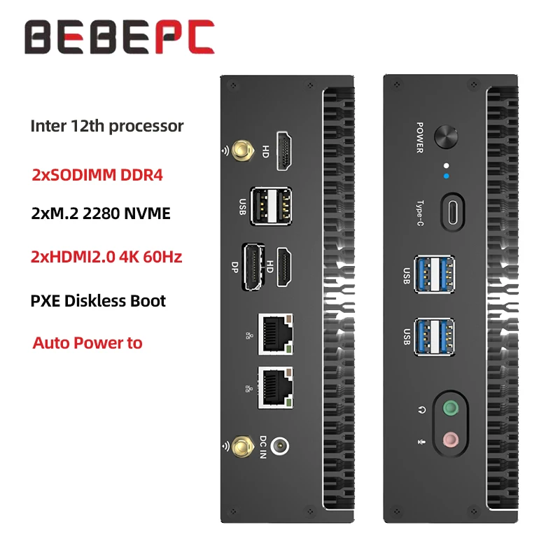 BEBEPC Gaming Mini PC mit Inter Core i5-1335U, unterstützt 2xDDR4 2xM.2 NVME WiFi Desktop-Computer mit 2xGbE RJ45 2xHDMI2.0 6xUSB