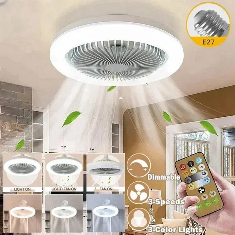 Intelligenter 3-in-1-Deckenventilator mit Fernbedienung, Beleuchtungslampe, E27-Konvertersockel, 85–265 V, Beleuchtungssockel für Schlafzimmer und Wohnzimmer Image