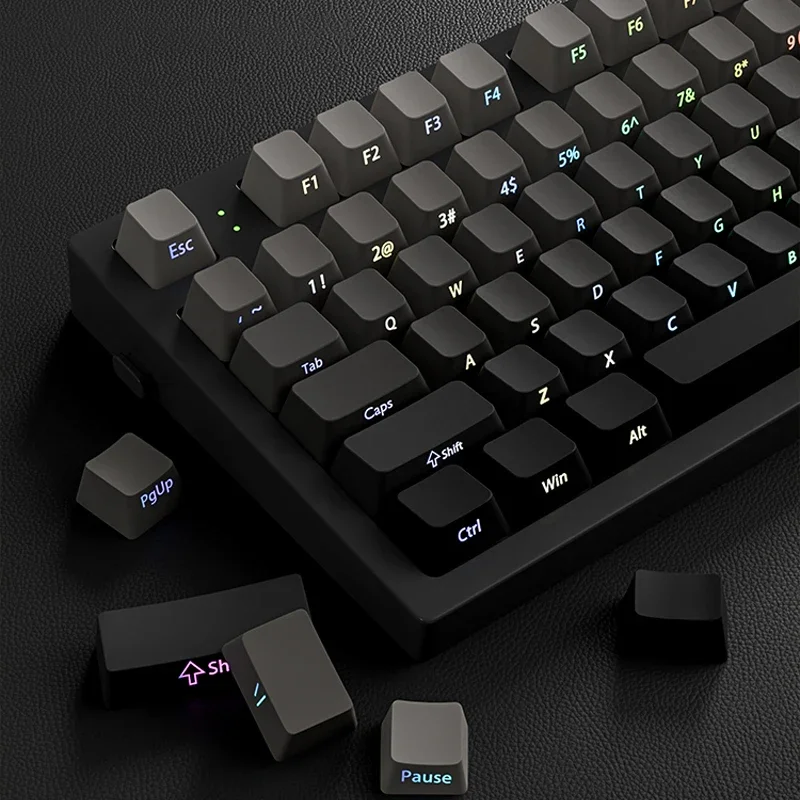Seitlich bedruckte PBT-Tastenkappen, Double Shot, RGB-Tastenkappen mit Hintergrundbeleuchtung, Farbverlaufsgrau, MX-Switches, Tastaturen, 133 Tasten Image