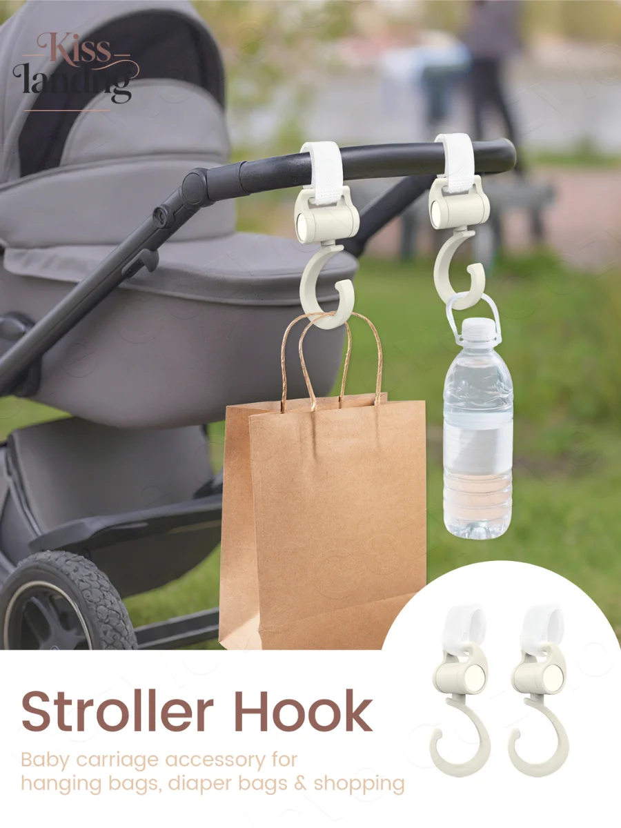 Universelle Kinderwagenhaken 2er-Pack | 360 ° Drehbare Kinderwagen-Aufhängeclips für Taschen, Wickeltaschen & Zubehör, 2 Farboptionen Image
