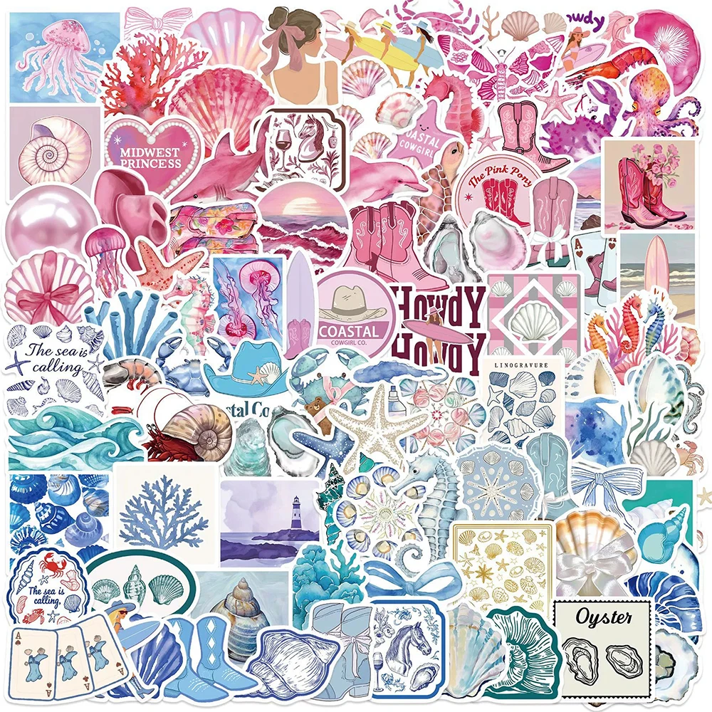 10/30/50/100 stücke INS Stil Blau Rosa Küste Leben Aufkleber Ästhetische Ozean Aufkleber Schreibwaren Laptop Gitarre Nette DIY Aufkleber Spielzeug Image