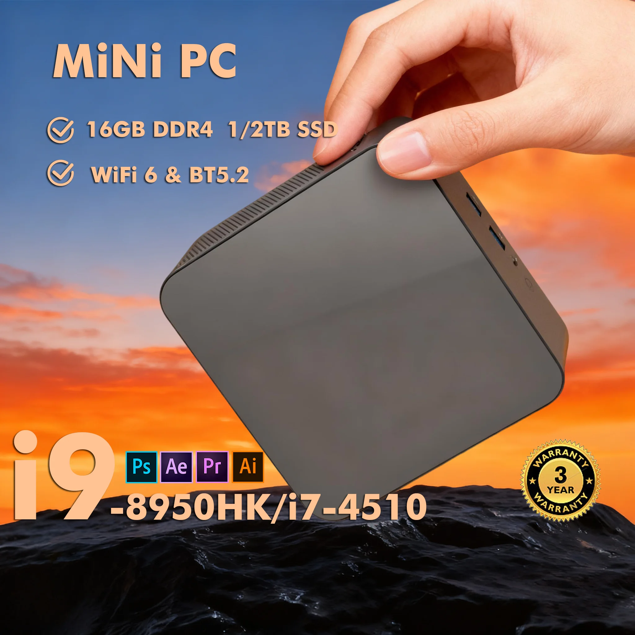 NEUER Core i9-8950HK/i7-4510 Tragbarer Mini-PC Computer Windows 11 16GB DDR4 1/2TB SSD Gaming-Computer WiFi 6 Büro-Mini-Desktop