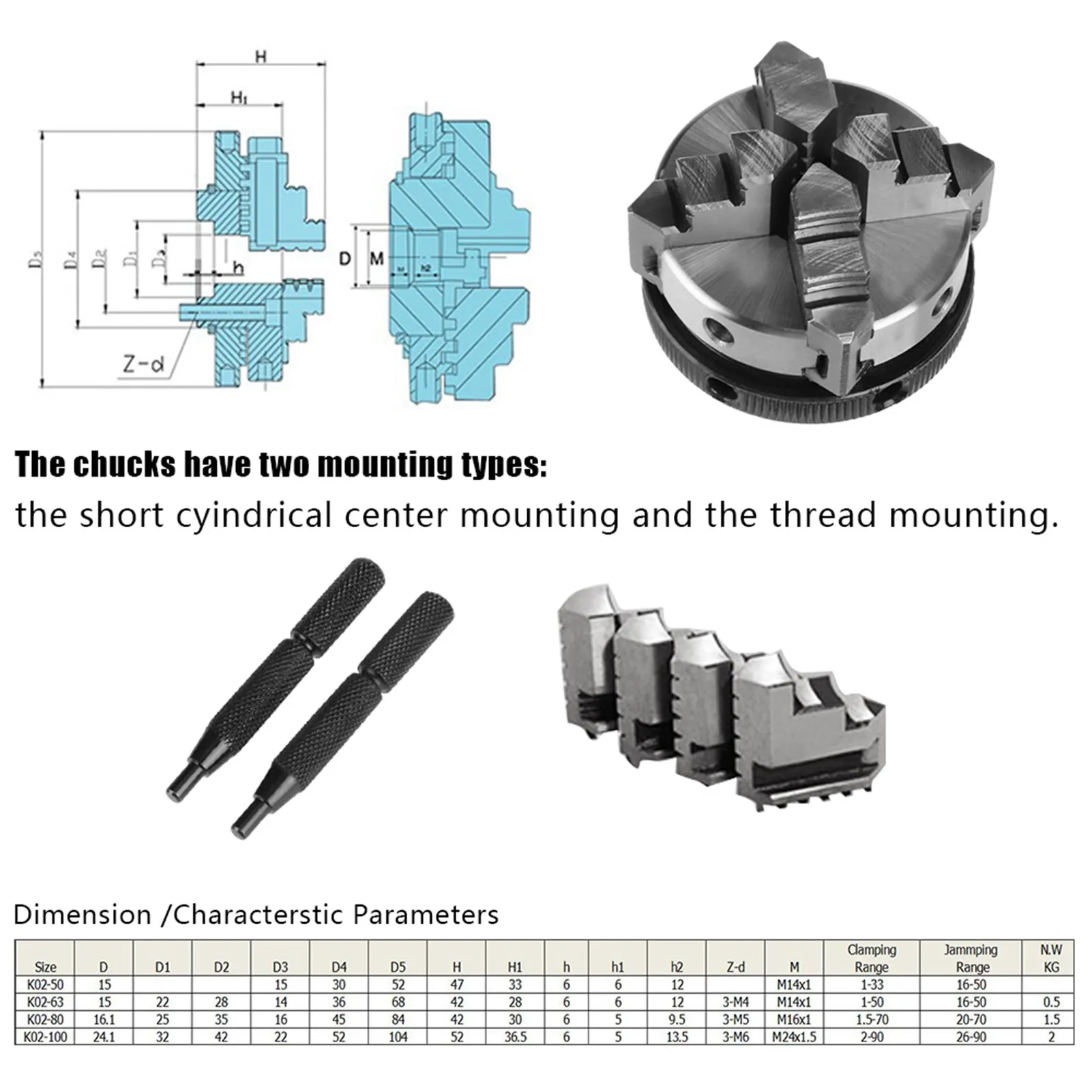 50 mm Mini 4 Backen umkehrbar selbstzentrierend M14 Gewindemontage Drehmaschine manuelles Spannfutter K02-50 Image