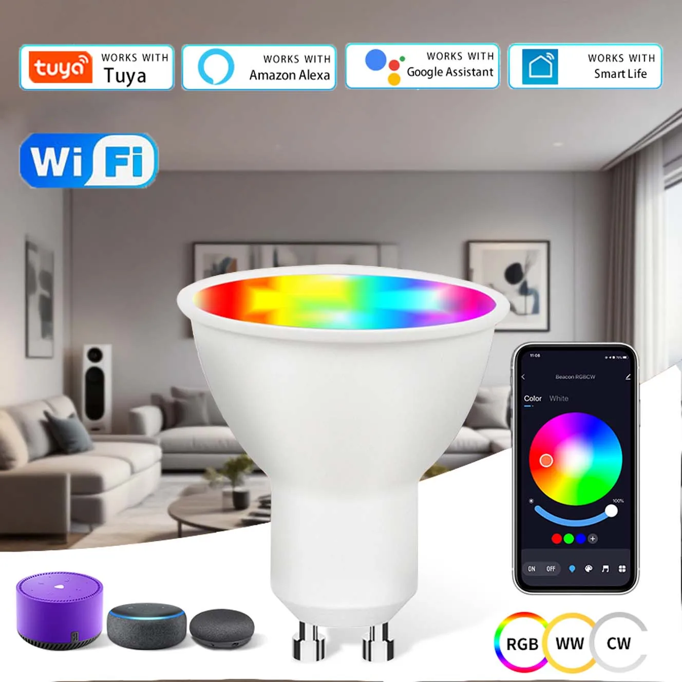 AC 220V 110V Tuya Smart WiFi GU10 Led-lampe 5W 7W 9W RGB Led-strahler Dimmbare APP Sprachsteuerung Funktioniert Mit Alexa Google Hause