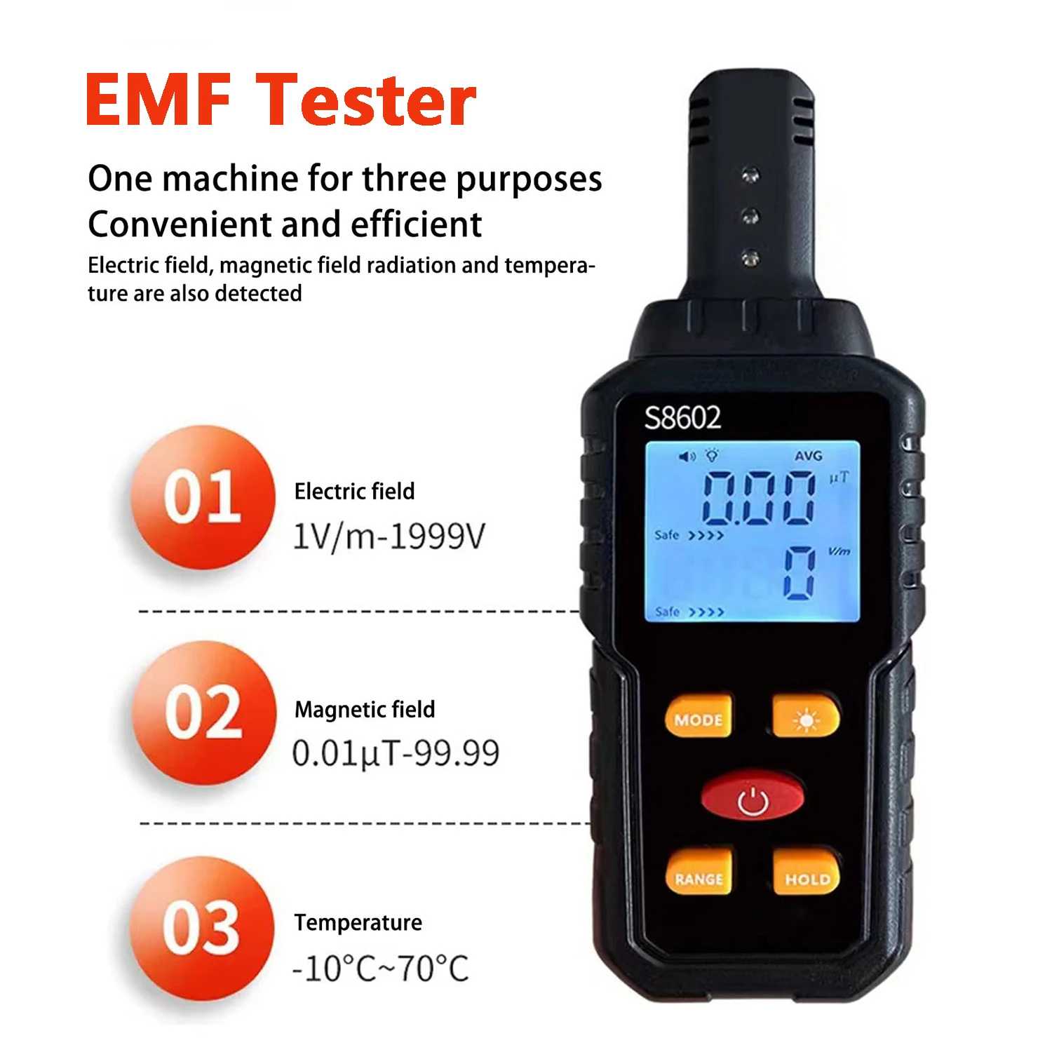 3-in-1-EMF-Messgerät, Strahlungsdetektor für elektromagnetische Felder, EMF-Tester für Zuhause, EMF-Detektor, Geisterjagd-Ausrüstung Image