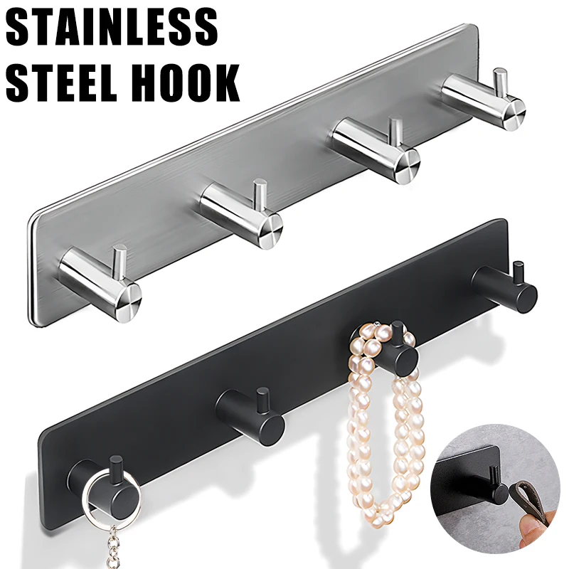 Selbstklebende Haken aus Edelstahl, Handtuchhalter, Kleiderhaken, starke Hardware, Hängehaken, klebrige Metallhaken, Badezimmerzubehör