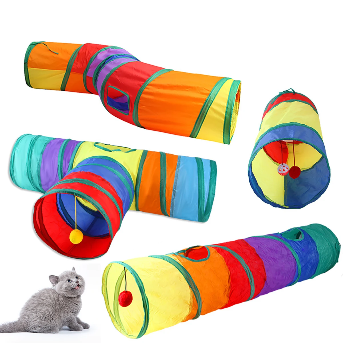 Katzentunnel, faltbarer Katzentunnel, Heimtierbedarf, Katze, S, Y-Pass, Spieltunnel, Katzenspielzeug, atmungsaktives Bohrerfass für lautes Papier im Innenbereich Image