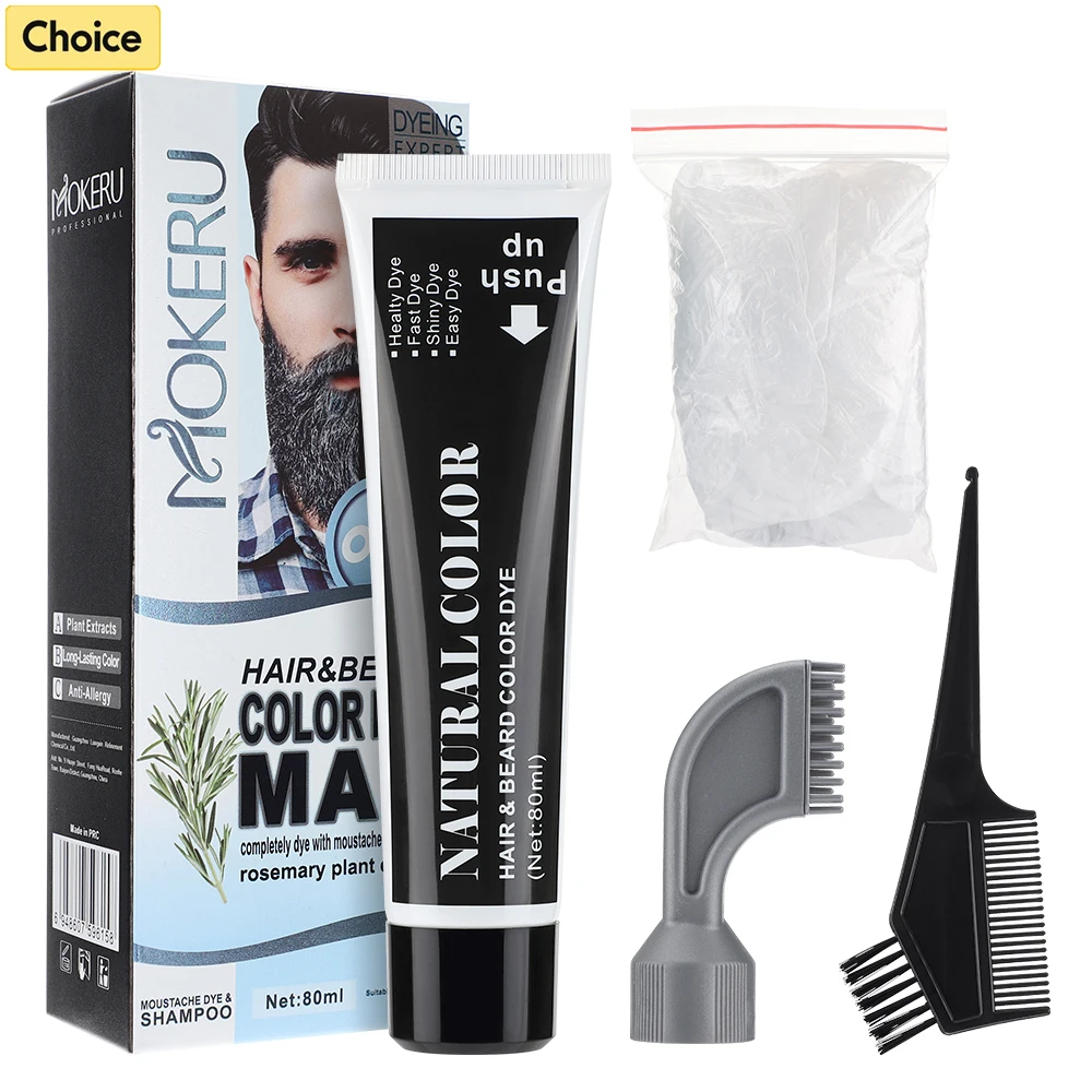 Schwarze Bartfärbecreme für Herren mit Kamm, schnell färbendes Bart- und Haarfärbeshampoo, deckt weiß und grau ab, permanente Bartpflege-Tönungscreme ab Image