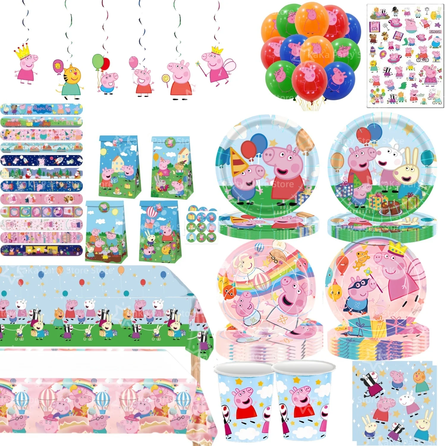 Rosa Schwein Geburtstagsparty Dekoration Einweg-Tischgeschirr Tischdecke Teller Becher Servietten Taschen Baby-Shower Schweinefamilie Partyzubehör Image
