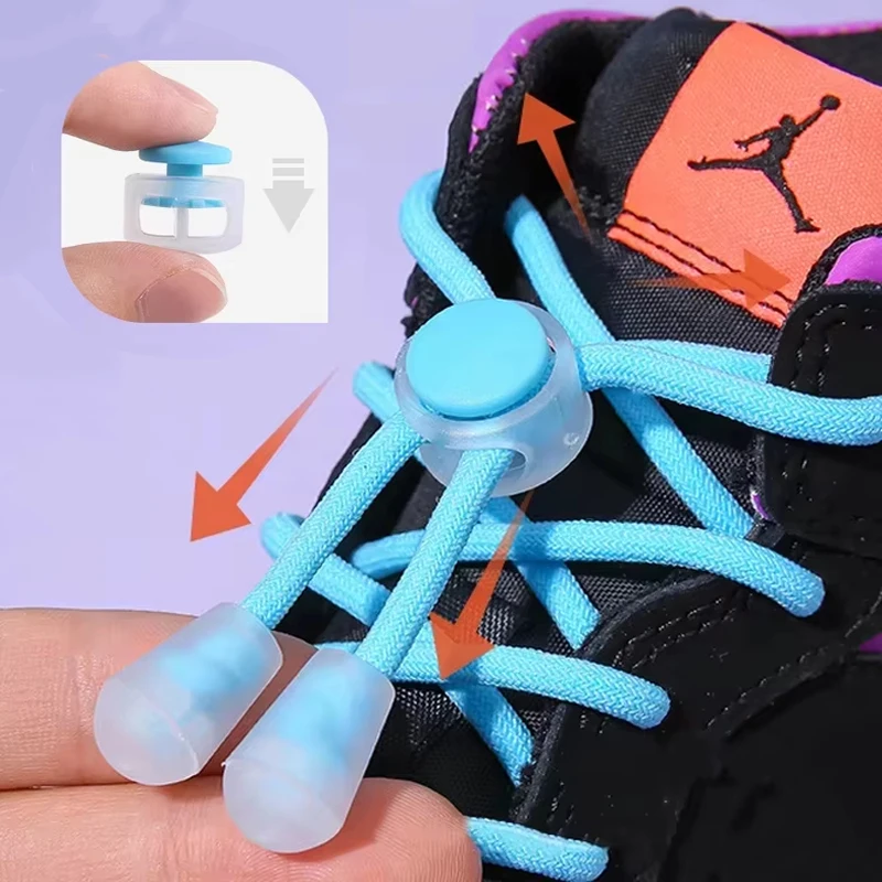 1 Paar bunte Federverschluss-Schnürsenkel ohne Krawatten, runde elastische Schnürsenkel, Turnschuhe, keine Krawatte, Schnürsenkel für Kinder und Erwachsene, schnelle Schnürsenkel Image