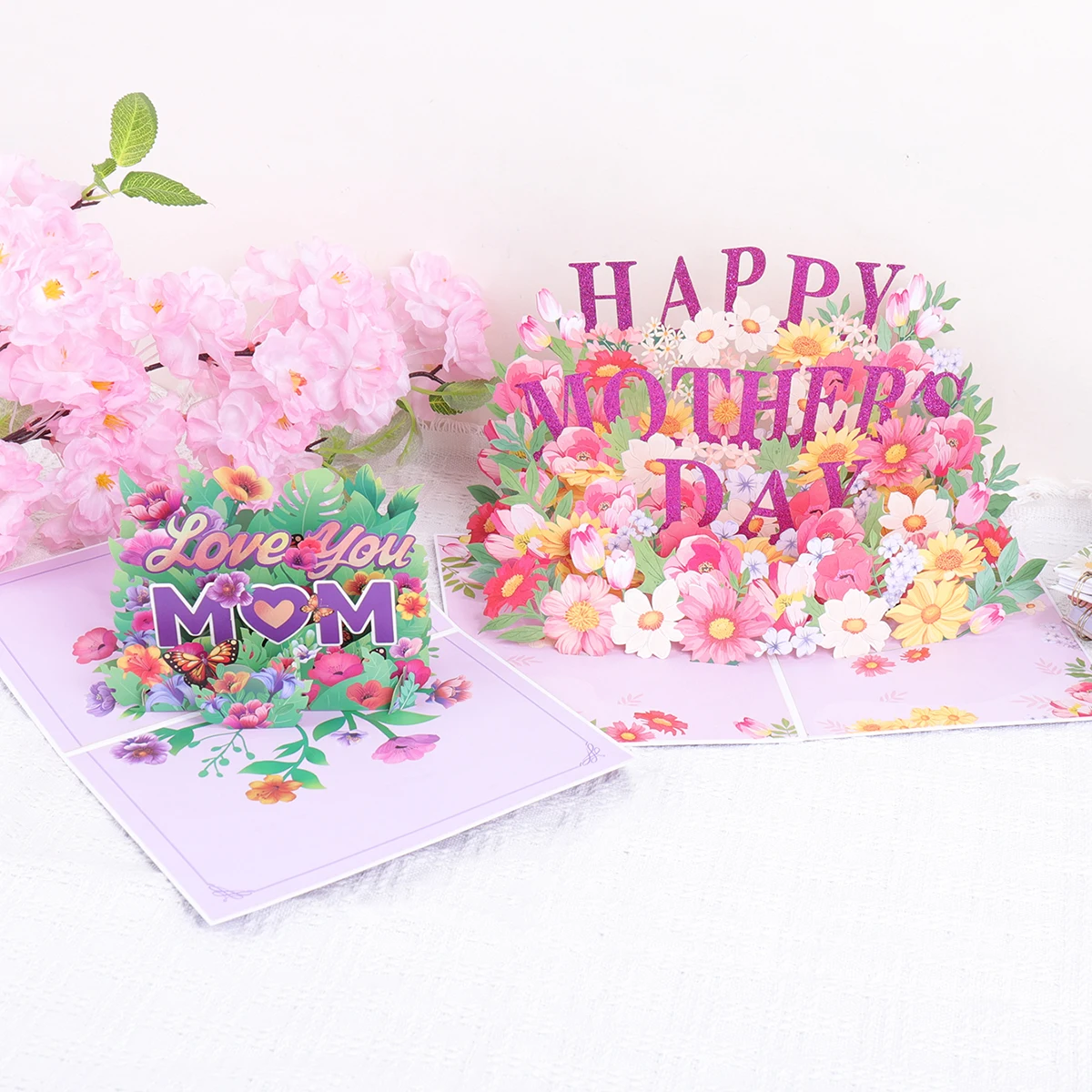 Pop-up-Grußkarte mit 3D-Blumen-Schmetterling, kreativer Muttertag-Dankeschön-Nachrichtenkartenumschlag, handgefertigtes Papier, Geschenk für Mama Image