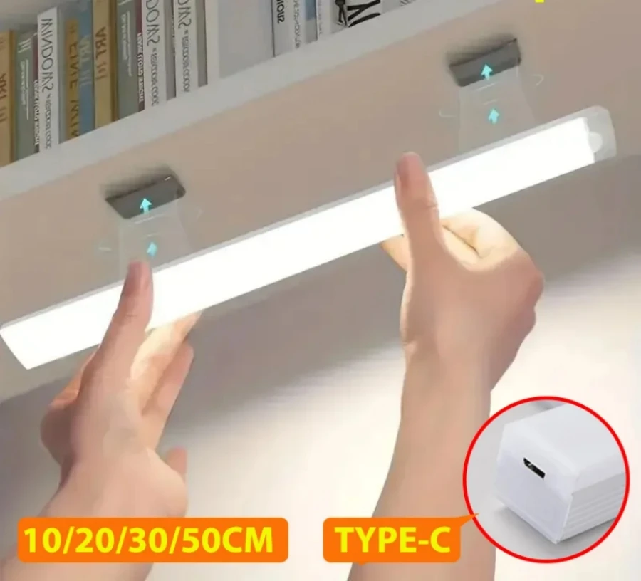 Typ C wiederaufladbares LED-Nachtlicht mit PIR-Bewegungsmelder unter der Schranklampe für Küche, Kleiderschrank, Zimmer, Nachttisch, Induktions-Bar-Licht
