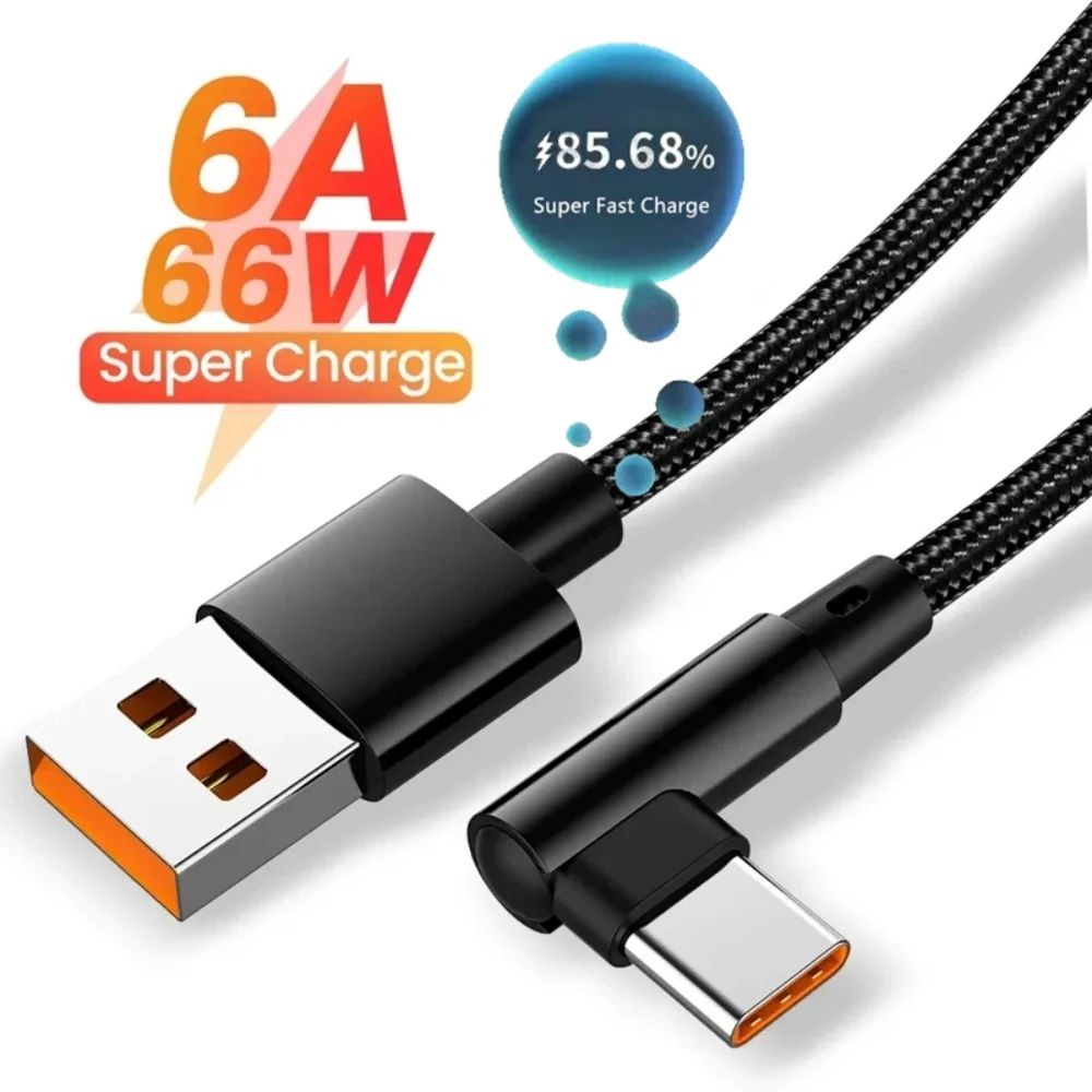 0,25 M/1 M/1,5 M/2 M/3 M 66 W 6A Einzigen Ellenbogen schnelle Ladung USB Zu Typ C Daten Draht Schnell Ladung Ladekabel Schnelle Lade Daten Kabel Image