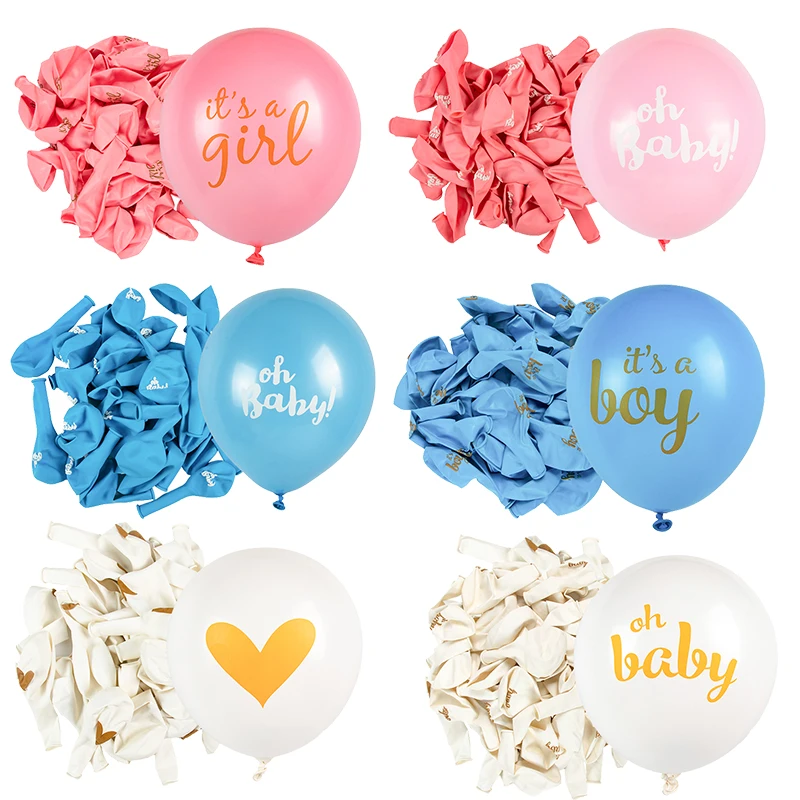 10 Stück Oh Baby, es ist ein Mädchen, es ist ein Junge, Latexballons, rosa blaue Herzballons für Babyparty, Party, Geschlecht offenbaren, 1. Geburtstag Image