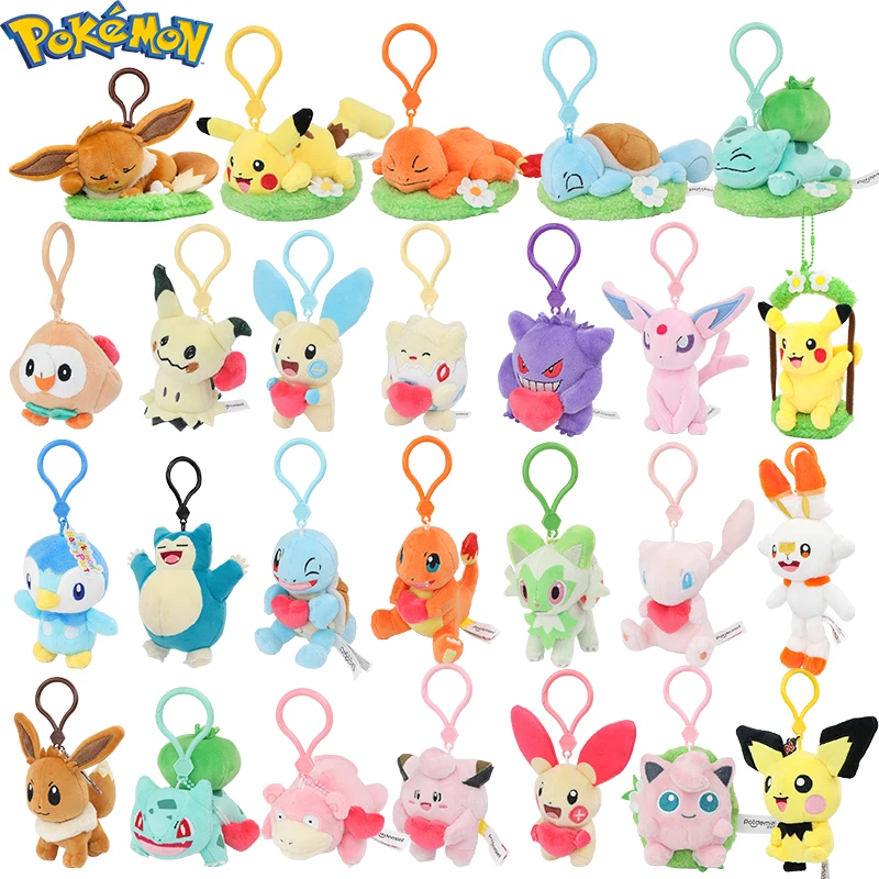 Original Pokemon Espeon Clefairy Jigglypuff Piplup Schlüsselanhänger Plüschtiere Snorlax Mimikyu Sprigatito Fuecoco Gefüllte Anhänger Geschenke