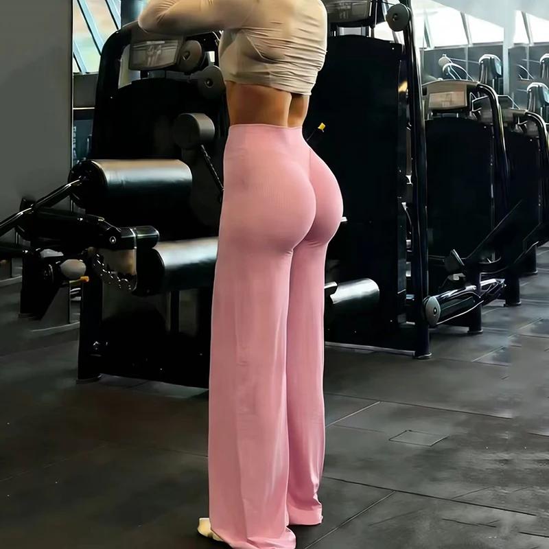 Hüftliftende Gerade Yoga-Hose für Damen Hochtaillierte Elastische Sport-Fitness-Hose Schnell Trocknende Körperformende Leggings Image