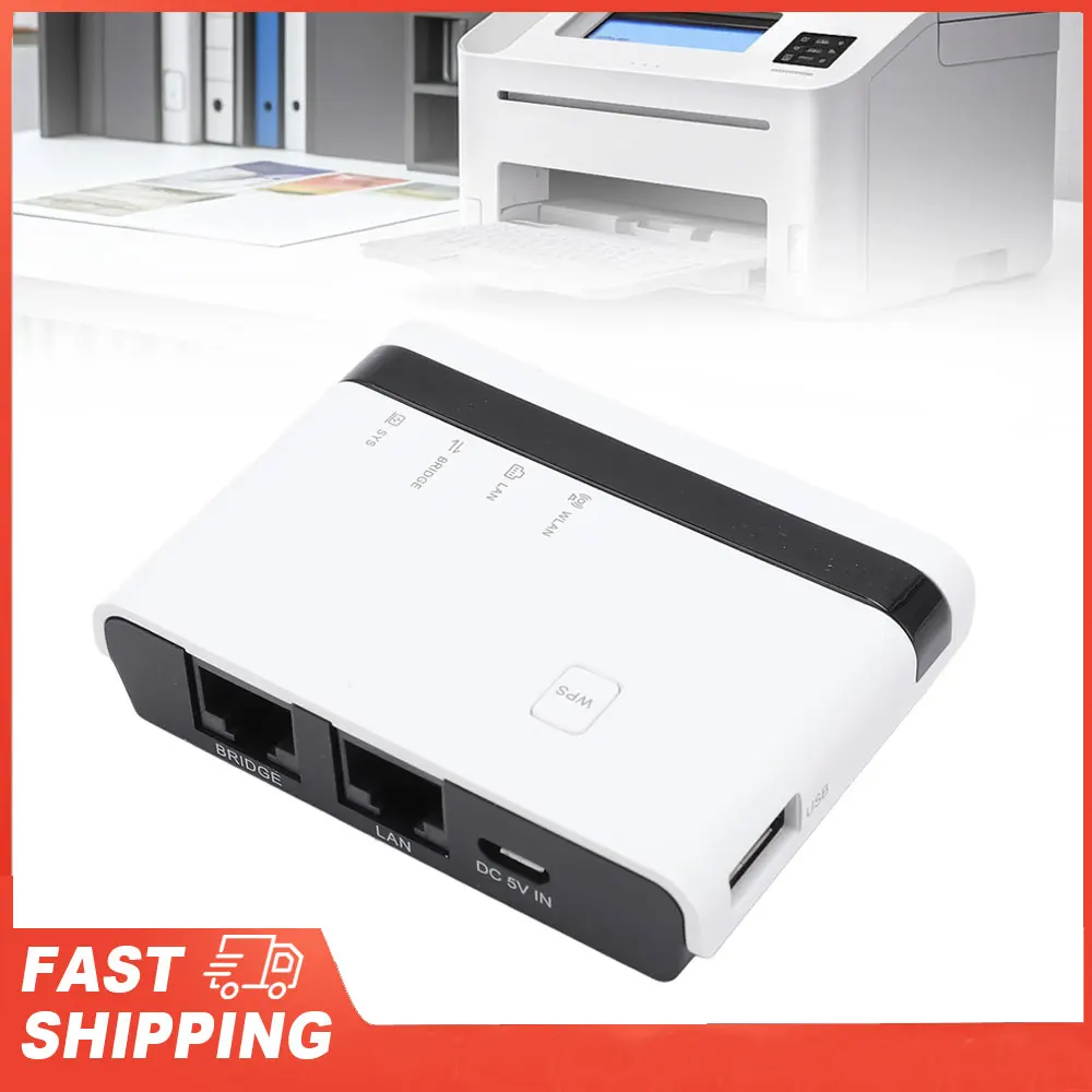 USB-Druckserver 10/100 Mbit/s LAN Bridge Sharing Wired Wireless Standalone-Modi Druckserver Plug-and-Play-Unterstützung 4 Drucker EU Image