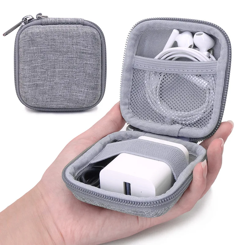 Mini Quadratische EVA Kopfhörer Schutzhülle Box Wasserdichte Digital Ladegerät Kopfhörer Lagerung Tasche USB Daten Kabel Organizer Tragetasche Image