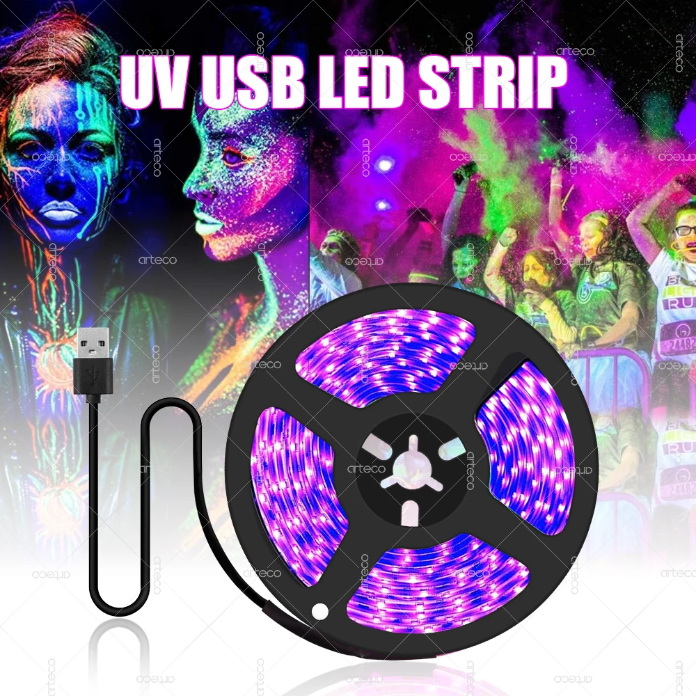 UV-LED-Lichtleiste, flexibles LED-Lichtband, ultraviolett, 395–405 nm, Schwarzlicht, 2835 SMD, UV-Lampe, DC 5 V, LED-Band für Glow-Partys