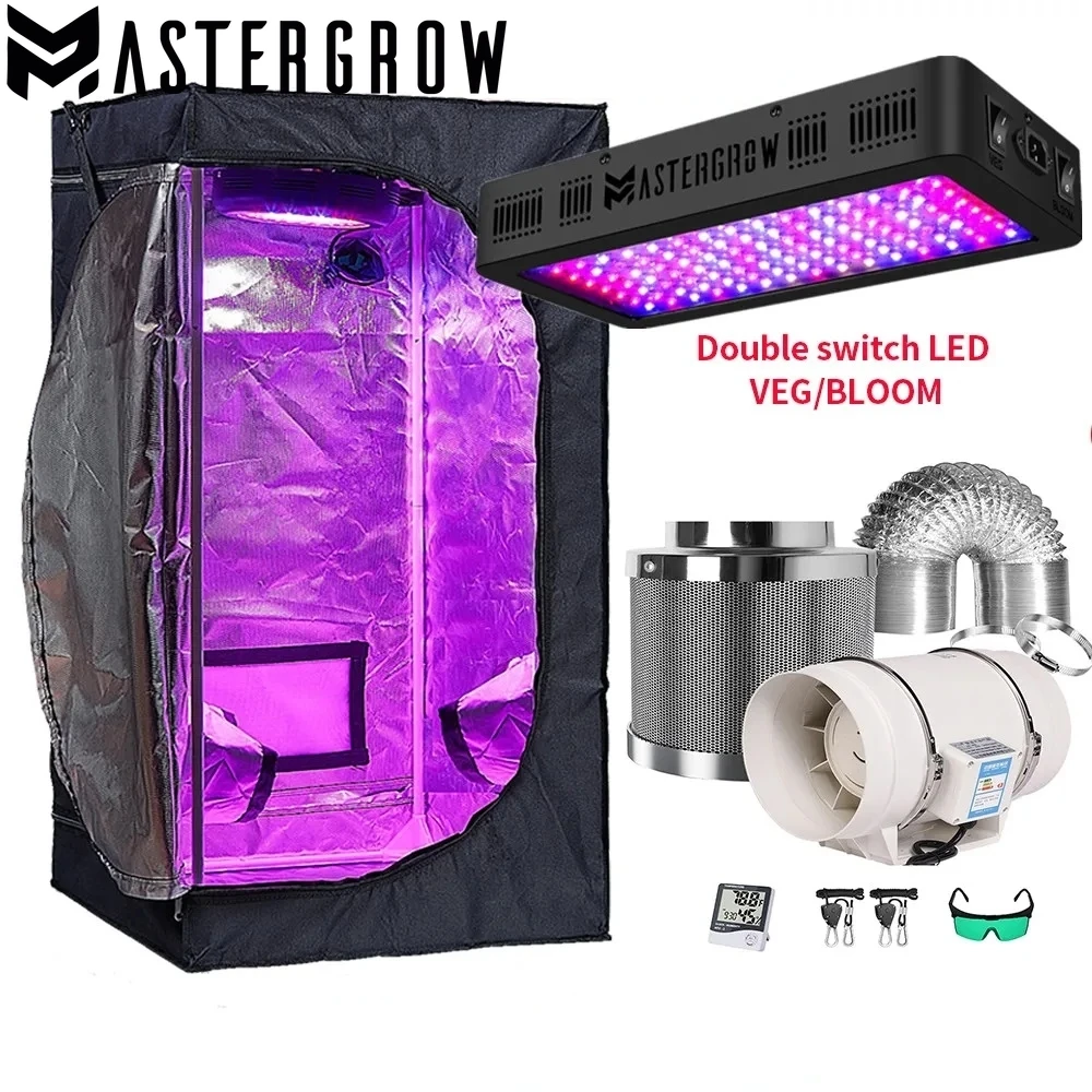 Hydroponisches Anzuchtsystem Grow Tent Kit Growbox 1000W Vollspektrum-LED-Pflanzenlampe 4-Zoll-Rohrventilatoren Kohlefilter für Pflanzenwachstum