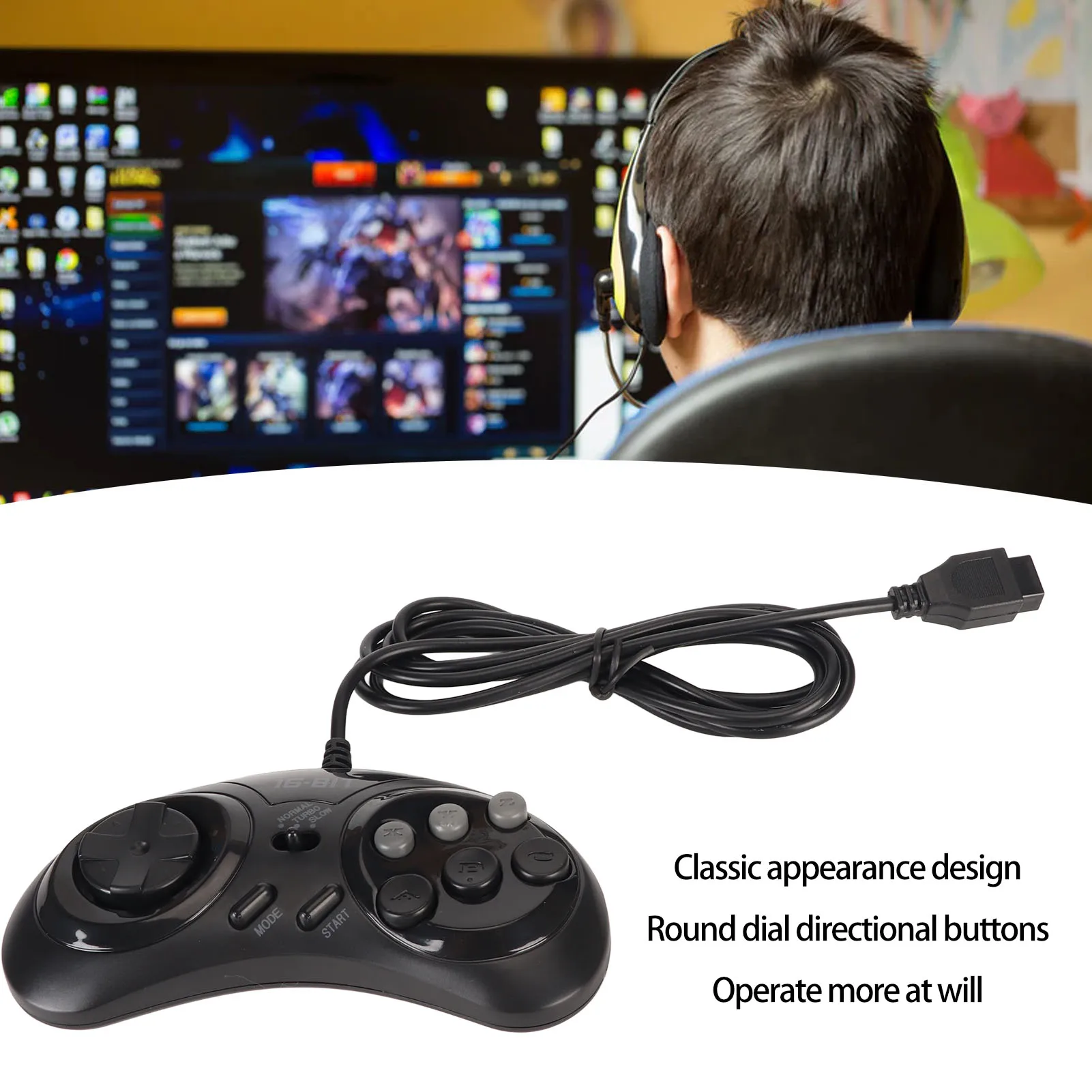 für Sega Controller 9 Pin 16Bit Handheld Ergonomische Tragbare Gamepad Controller für Sega Controller für Sega Gamepad Image