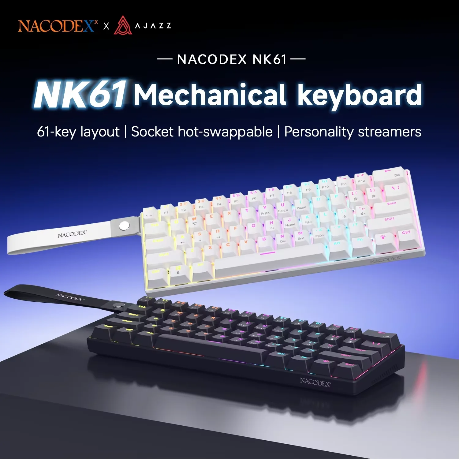 Ajazz NK61 Kabelgebundene Mechanische Tastatur 60% Gemischte Farben RGB Hot-Swap 61 Tasten Gaming-Tastatur Rad-Schalter für E-Sport-Gamer Image