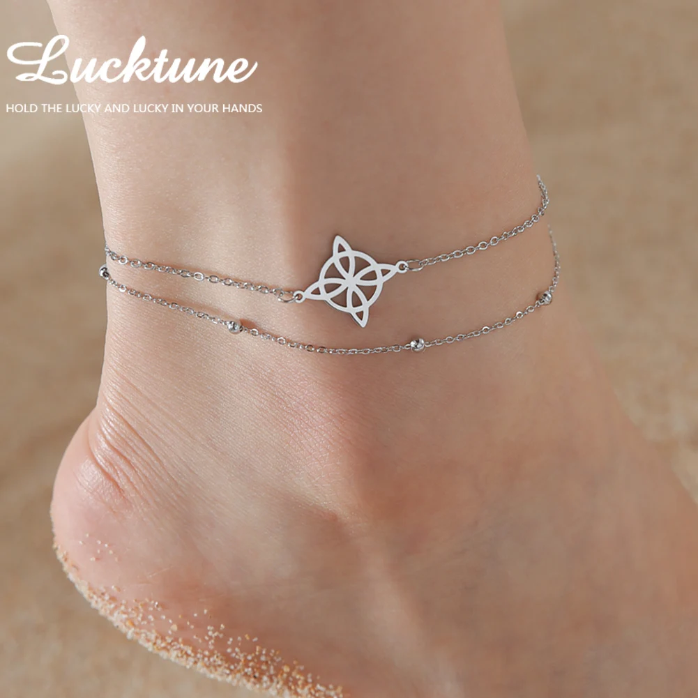 Lucktune Witchcraft Witch Knot Anhänger-Fußkettchen für Damen, Edelstahl, silberfarben, Fußkettchen, Sommer-Accessoires, Strand-Schmuck Image