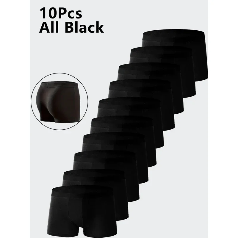 10 Stück Herren-Unterwäsche in Schwarz, Hochelastische Boxershorts, Sexy Männer-Slips in Übergrößen L-4XL, Atmungsaktive Herren-Boxershorts Image