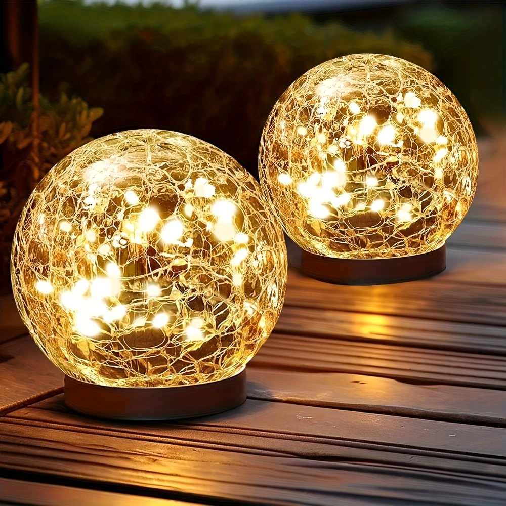 Solar-Kugeln aus rissigem Glas – wasserdichte Kugelleuchten für den Außenbereich für Terrasse/Hofdekoration