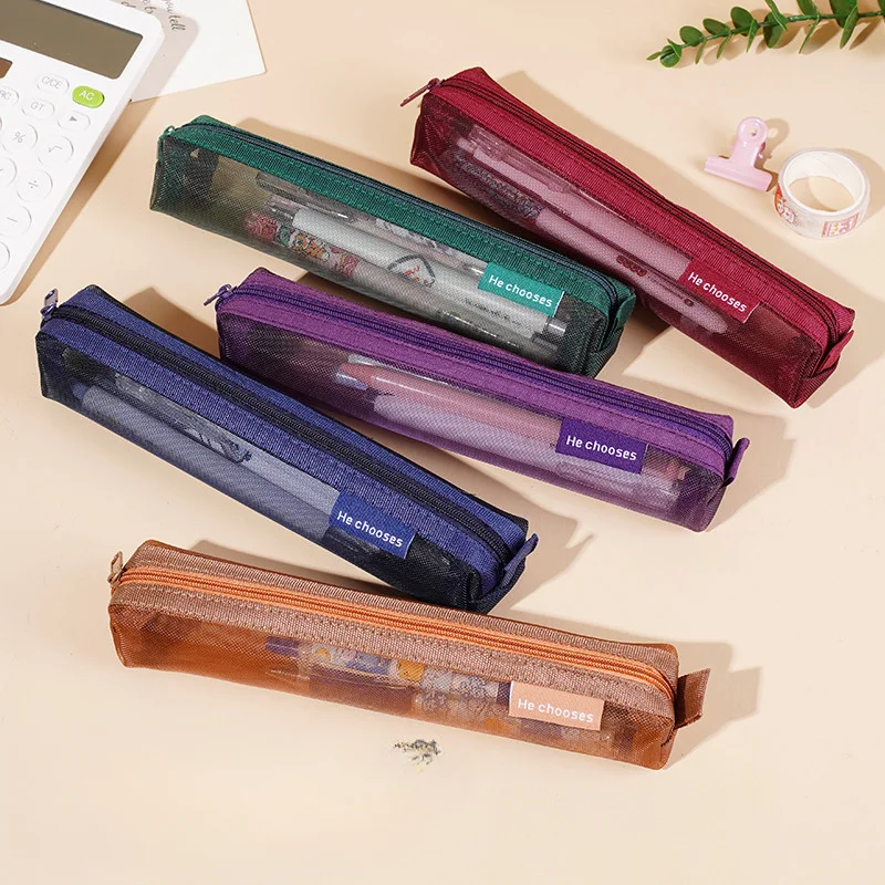 1Pcs Einfache Mesh Transparent Bleistift Fall Lagerung Stift Tasche Mäppchen Tragbare Mini Nette Schreibwaren Büro Schule Liefert Image