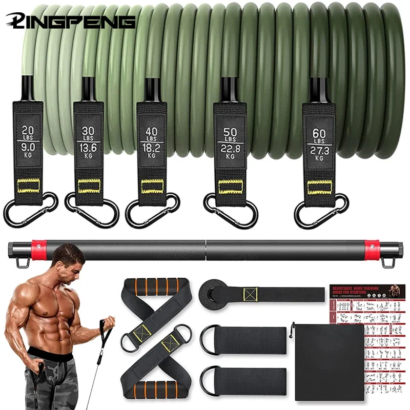 Widerstands band Set Trainings bänder Übungs band 5 Rohr Fitness mit Tü ranker Griffe Beine Knöchel riemen und Fitness-Stick Image