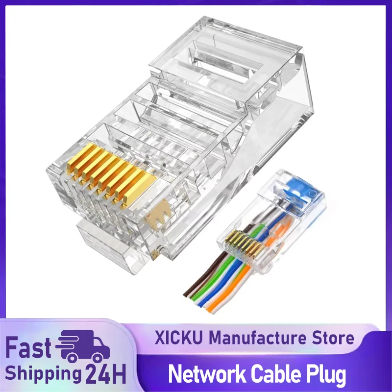 50 Stück 100 Stück Cat6-Stecker, RJ45-Stecker, Netzwerk, ungeschirmt, RJ45, perforiertes Kristallkopf-Netzwerkkabel