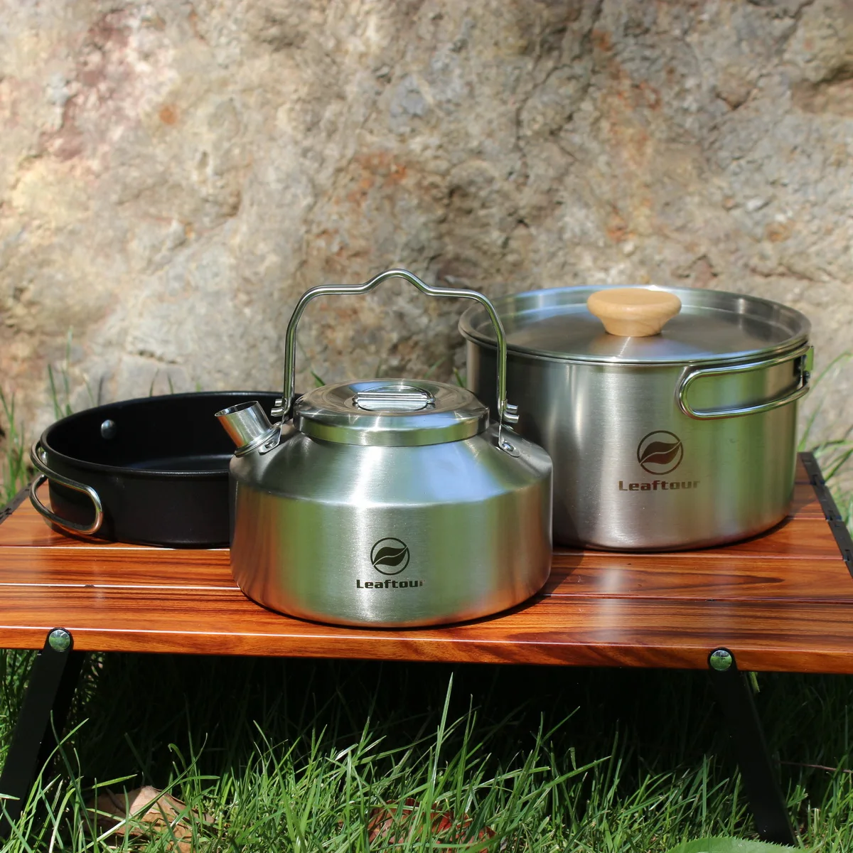 Leaftour Camping-Kochgeschirr-Set aus Edelstahl, Wasserkocher, Topf, Pfanne – Outdoor-Kochutensilien für 2–3 Personen Image