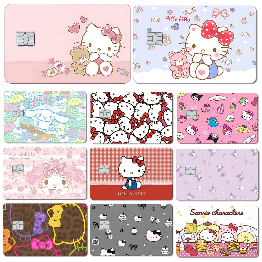 30+Neue Saniro Hello Kitty Cinnamoroll Melody Kuromi Pompompurin Cartoon PVC Film Skin Aufkleber für Debitkarte Kredit Bankkarte