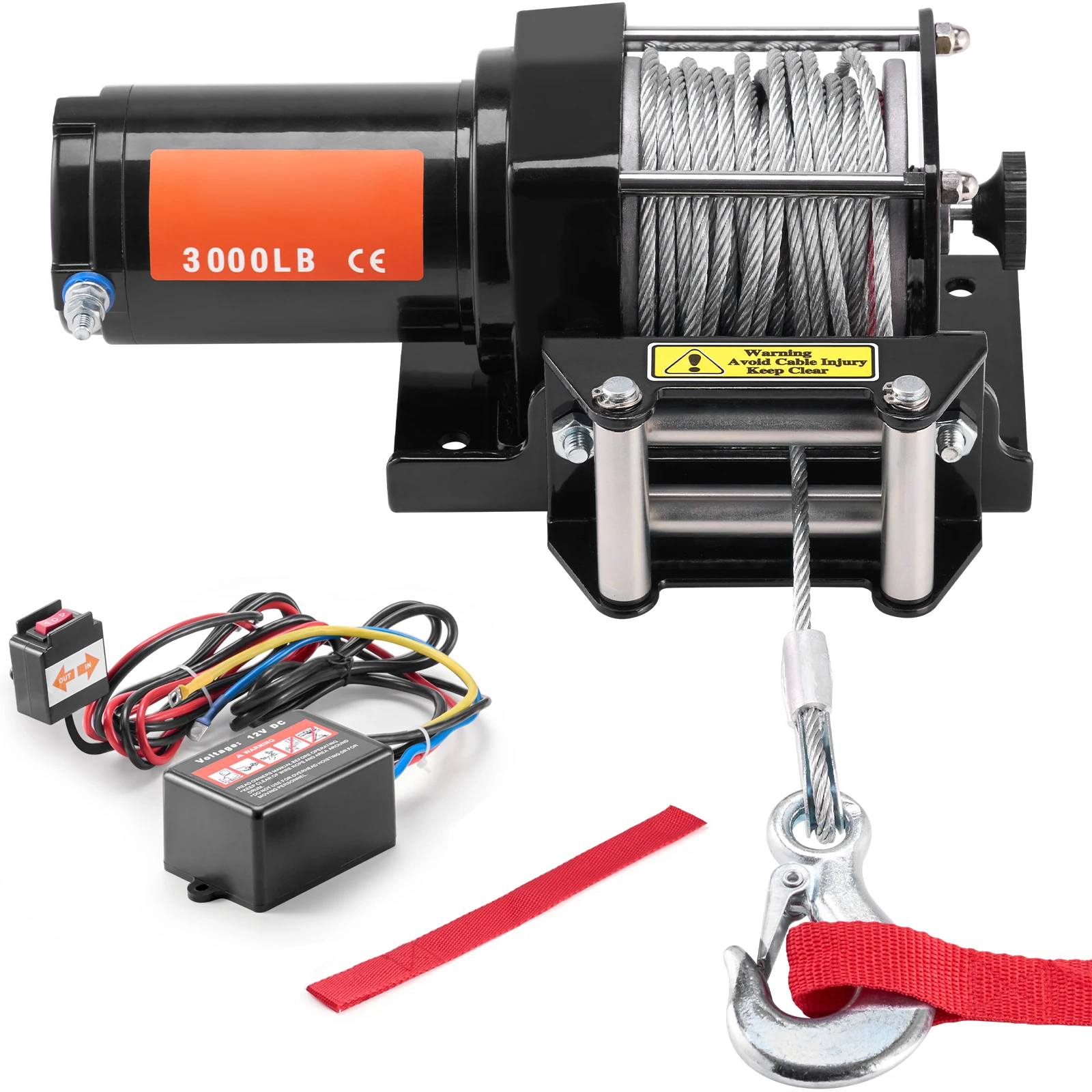 SucceBuy 3000 lbs ATV/UTV elektrische Winde 12 V DC Stahlseilwinde mit 39 Fuß Kabelrolle, kabelgebundene Fernbedienung zum Abschleppen im Gelände Image