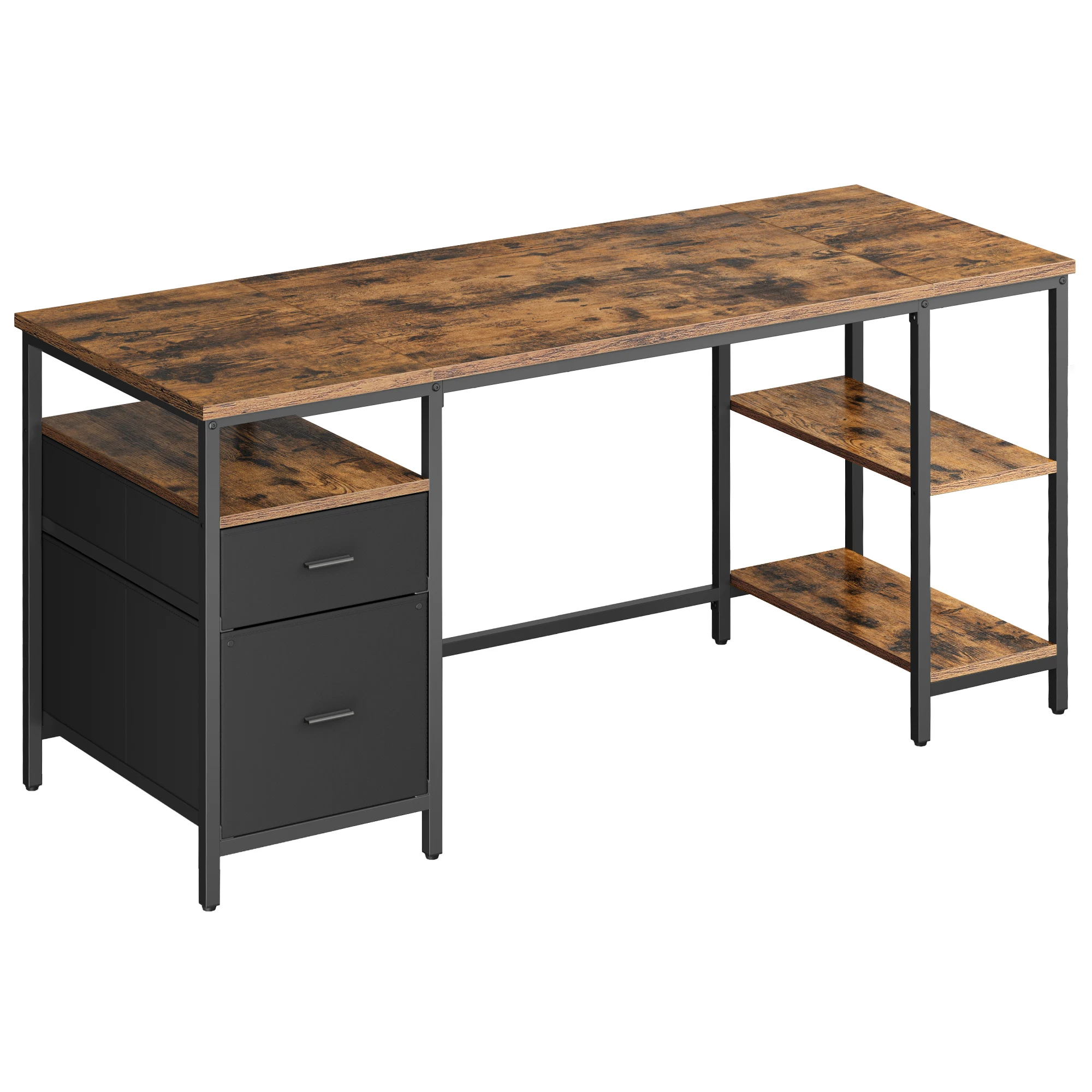 VASAGLE Computertisch, Bürotisch, Schreibtisch, mit 3 Ablagen, 2 Schubladen, 60 x 160 x 76 cm, fürs Büro, Wohnzimmer