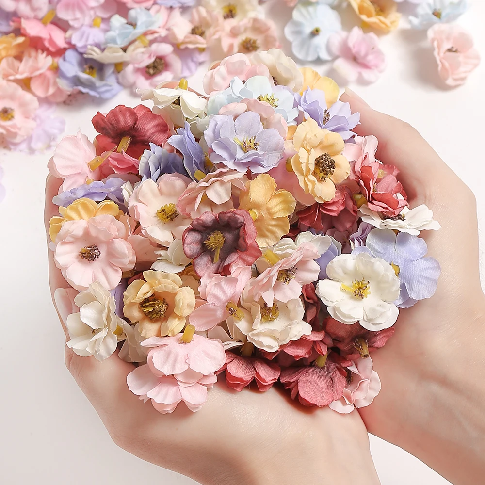 3 cm mehrfarbige Gänseblümchen-Blumenköpfe, Mini-Kunstblumen aus Seide für Hochzeit, Heimdekoration, Weihnachtskranz, Scrapbooking Image