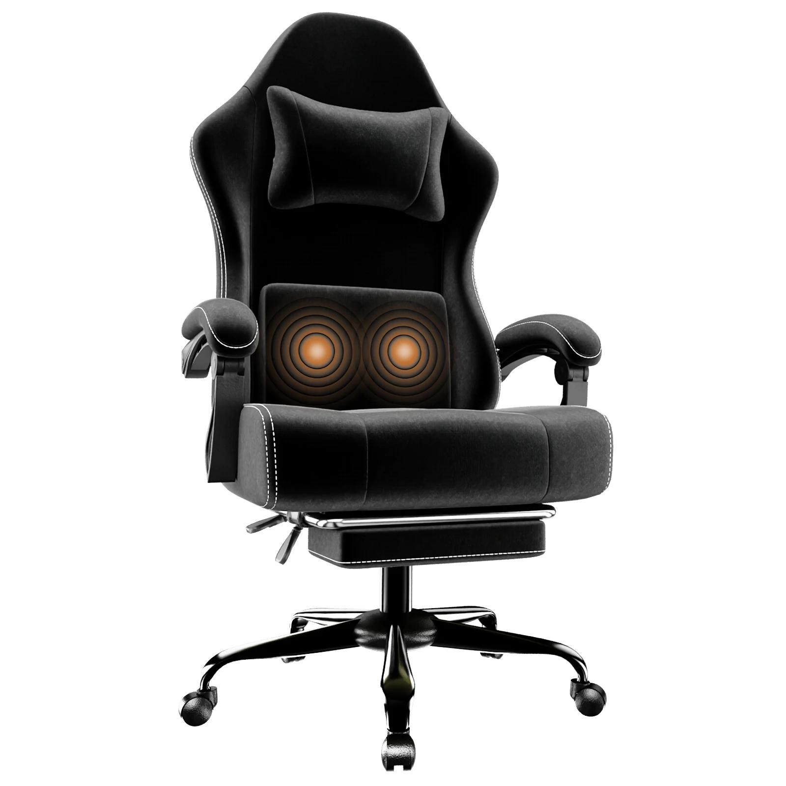 Ergonomischer Gaming-Stuhl, elektronischer Gaming-Stuhl mit Massage-Lendenwirbelstütze und Fußpedalen, Computerstuhl aus Stoff