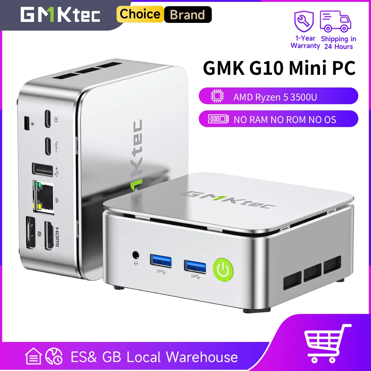 GMKtec G10 Mini-PC AMD Ryzen5 3500U (Schlägt N150/N97) Barebone 2.5GbE NIC LAN HTPC Proxmox Mini-Computer, Dreifache 4K-Anzeige WLAN 5