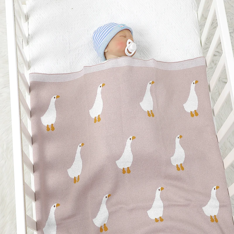 Baby Decke Baumwolle Neugeborenen Stricken Infant Mädchen Junge Bettwäsche Quilt 100*80CM Super Weiche Kleinkind Kinderwagen Windeln nette Cartoon Gans Image
