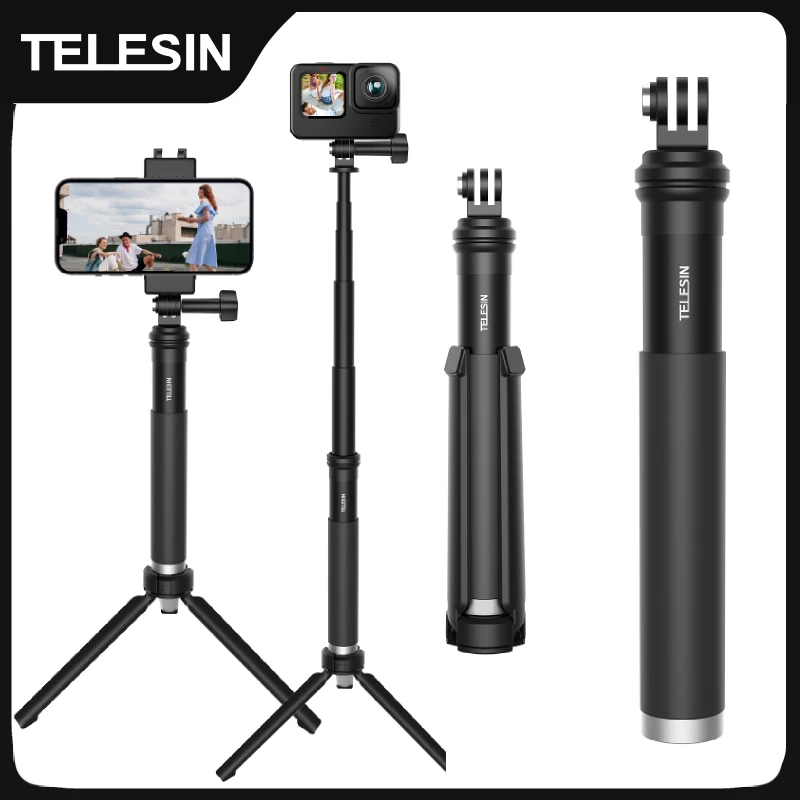 TELESIN 0,9 m Aluminiumlegierung Selfie Stick Einbeinstativ Stativ für GoPro Hero 12 11 10 9 8 7 6 Insta360 DJI OSMO Action für Smartphone Image