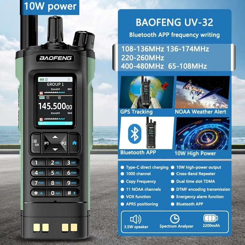 Neues BAOFENG UV-32 Walkie Talkie GPS 10W Bluetooth APP Programmierung Multi Band Wireless Kopierfrequenz Typ-C UV32 Ham 2-Wege-Radio Image